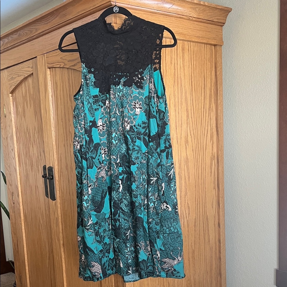 Maeve Anthropologie Floral Lace Women's Formal Dress - Black and Green/Turquoise